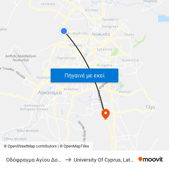 Λεωφ. Δημοκρατίας to University Of Cyprus, Latsia Annex map