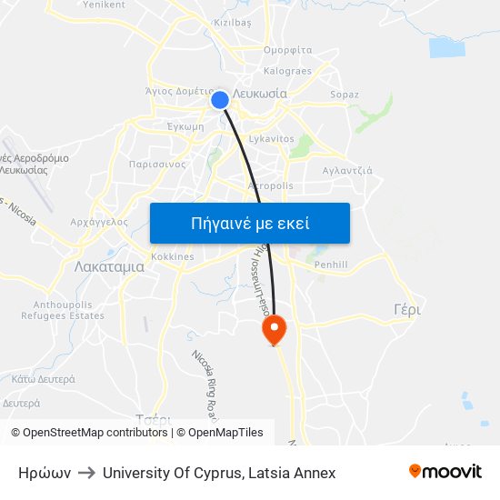 Ηρώων to University Of Cyprus, Latsia Annex map