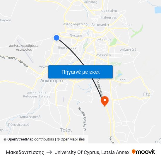 Μακεδονιτίσσης to University Of Cyprus, Latsia Annex map