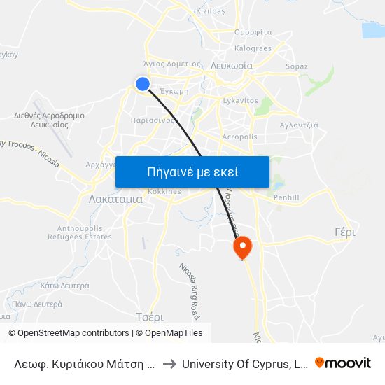 Λεωφ. Κυριάκου Μάτση - Αριστείδου to University Of Cyprus, Latsia Annex map