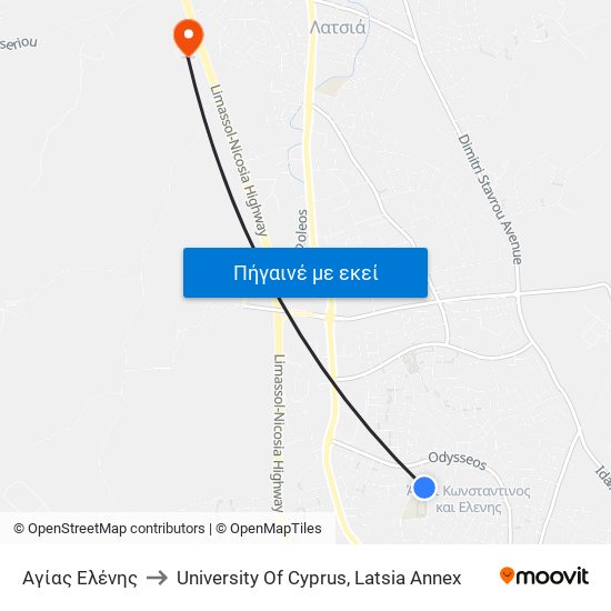 Αγίας Ελένης to University Of Cyprus, Latsia Annex map