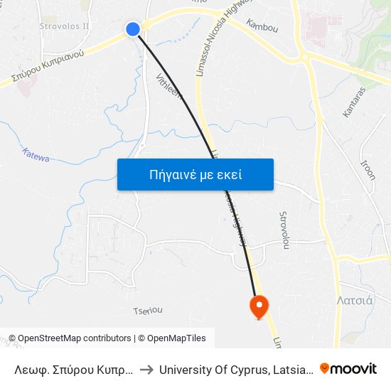 Λεωφ. Σπύρου Κυπριανού to University Of Cyprus, Latsia Annex map