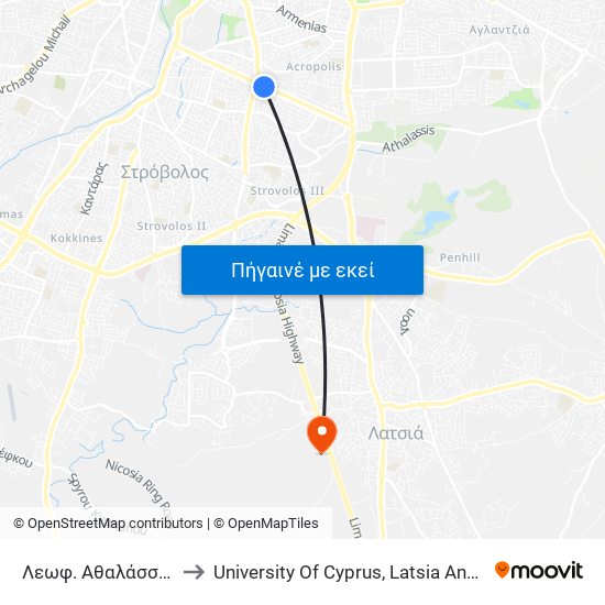 Λεωφ. Αθαλάσσας to University Of Cyprus, Latsia Annex map