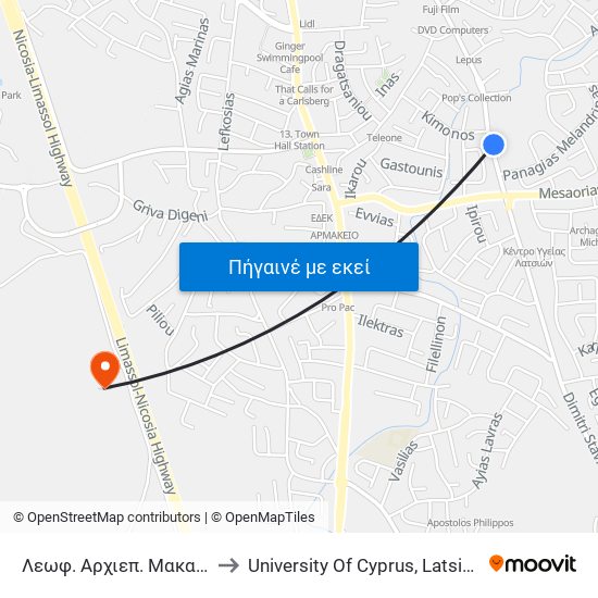 Λεωφ. Αρχιεπ. Μακαρίου Γ to University Of Cyprus, Latsia Annex map