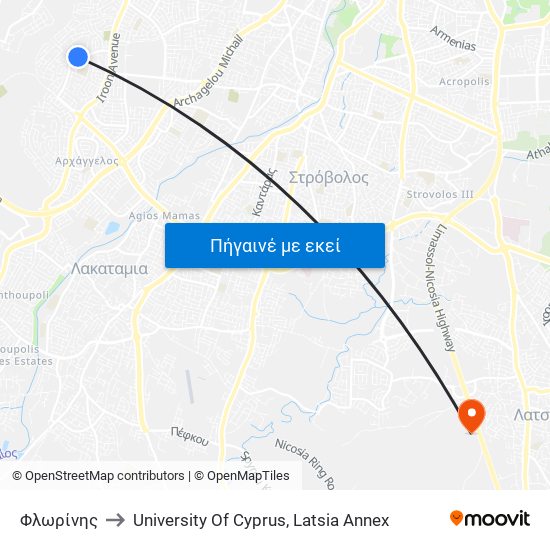 Φλωρίνης to University Of Cyprus, Latsia Annex map