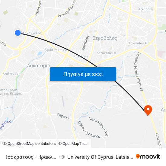 Ισοκράτους to University Of Cyprus, Latsia Annex map