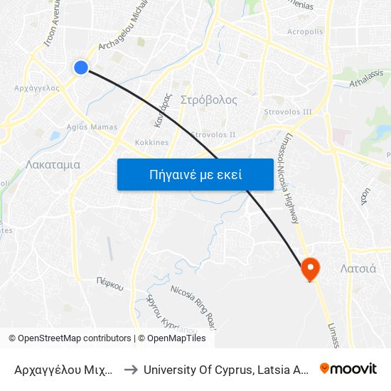 Αρχαγγέλου Μιχαήλ to University Of Cyprus, Latsia Annex map