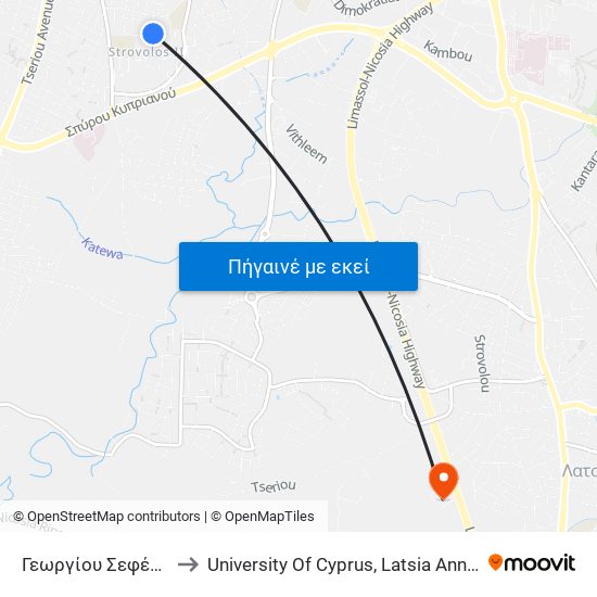 Γεωργίου Σεφέρη to University Of Cyprus, Latsia Annex map