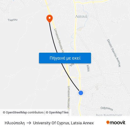 Ηλιούπολη to University Of Cyprus, Latsia Annex map