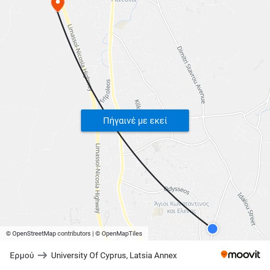 Ερμού to University Of Cyprus, Latsia Annex map