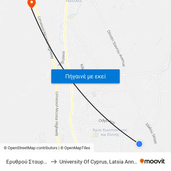 Ερυθρού Σταυρού to University Of Cyprus, Latsia Annex map