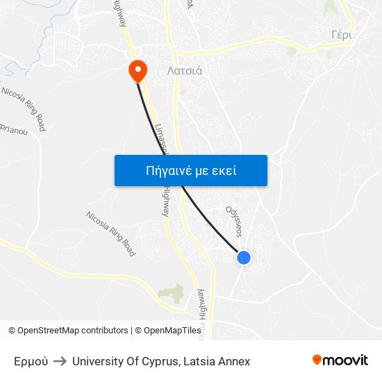 Ερμού to University Of Cyprus, Latsia Annex map