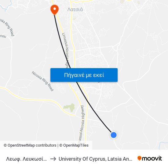 Λεωφ. Λευκωσίας to University Of Cyprus, Latsia Annex map