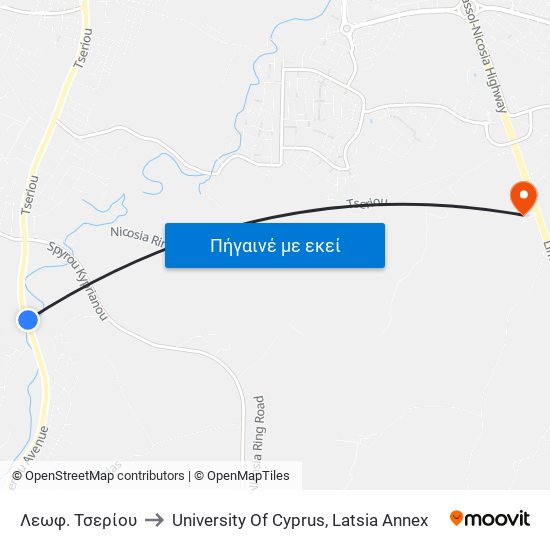 Λεωφ. Τσερίου to University Of Cyprus, Latsia Annex map