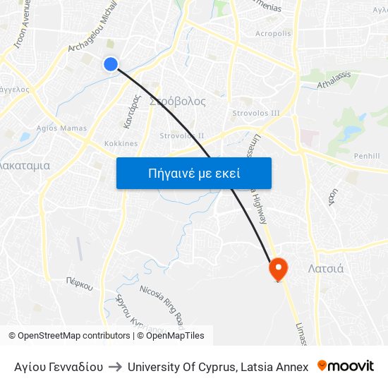 Αγίου Γενναδίου to University Of Cyprus, Latsia Annex map