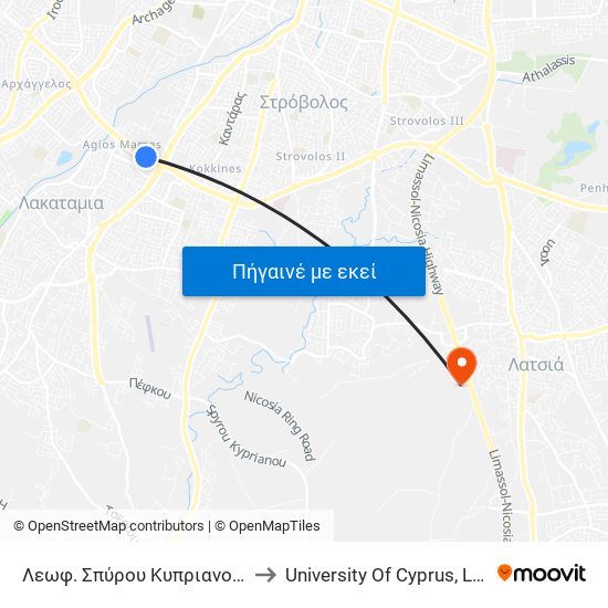 Λεωφ. Σπύρου Κυπριανού - Παβιλιον to University Of Cyprus, Latsia Annex map