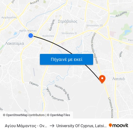 Αγίου Μάμαντος to University Of Cyprus, Latsia Annex map