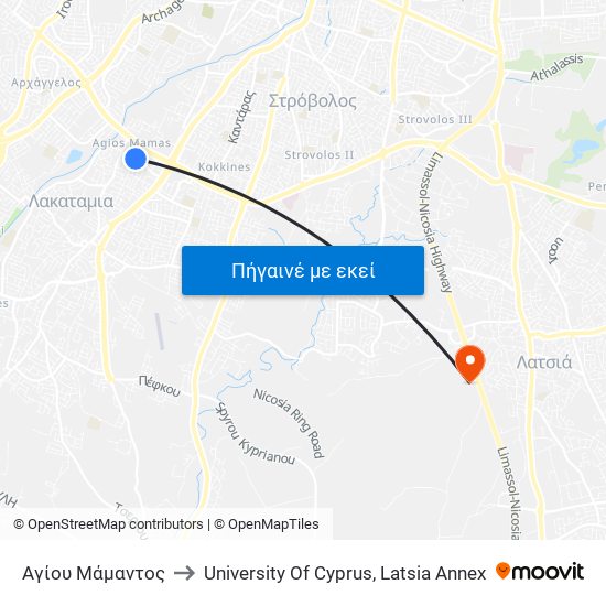 Αγίου Μάμαντος to University Of Cyprus, Latsia Annex map