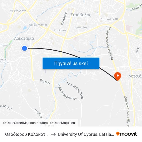 Θεόδωρου Κολοκοτρώνη to University Of Cyprus, Latsia Annex map