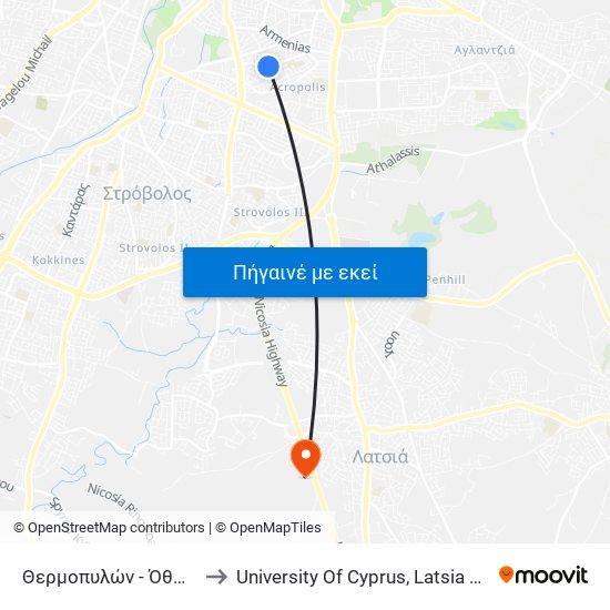 Θερμοπυλών to University Of Cyprus, Latsia Annex map