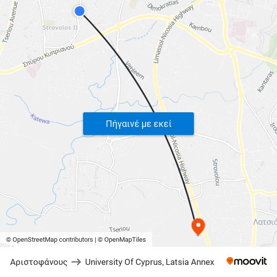 Αριστοφάνους to University Of Cyprus, Latsia Annex map
