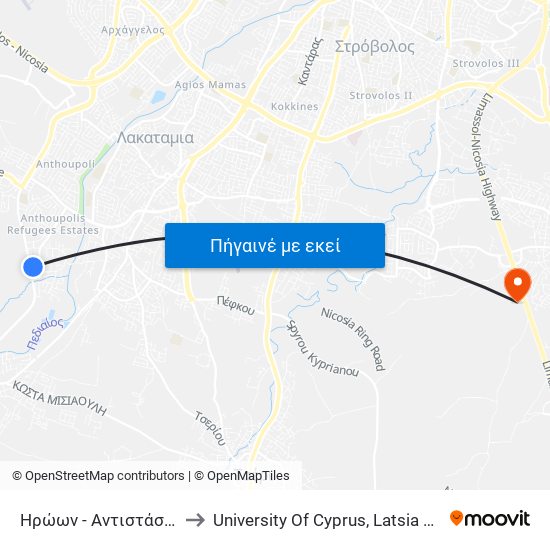 Ηρώων to University Of Cyprus, Latsia Annex map