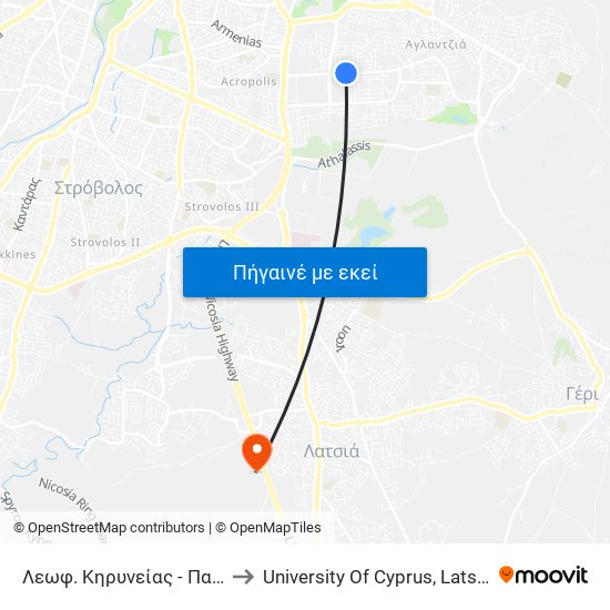 Λεωφ. Κηρυνείας to University Of Cyprus, Latsia Annex map