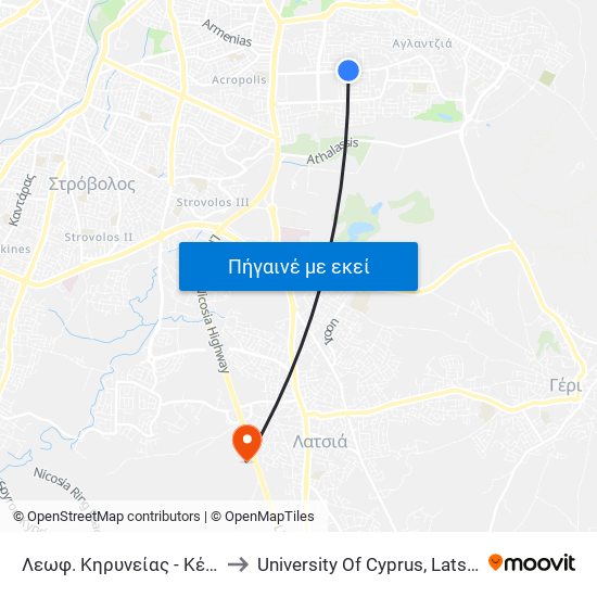 Λεωφ. Κηρυνείας to University Of Cyprus, Latsia Annex map