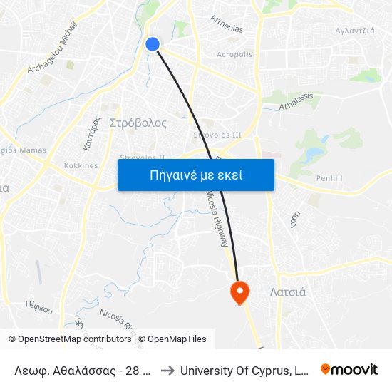 Λεωφ. Αθαλάσσας - 28 Οκτωβρίου to University Of Cyprus, Latsia Annex map