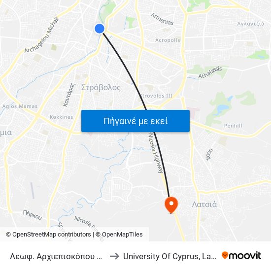 Λεωφ. Αρχιεπισκόπου Κυπριανού to University Of Cyprus, Latsia Annex map