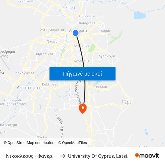 Νικοκλέους - Φανερωμένη to University Of Cyprus, Latsia Annex map
