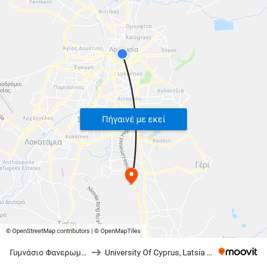 Γυμνάσιο Φανερωμένης to University Of Cyprus, Latsia Annex map