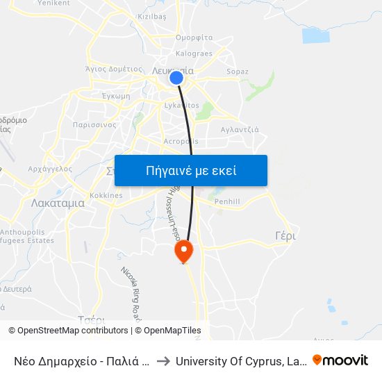 Νέο Δημαρχείο - Παλιά Ηλεκτρική to University Of Cyprus, Latsia Annex map