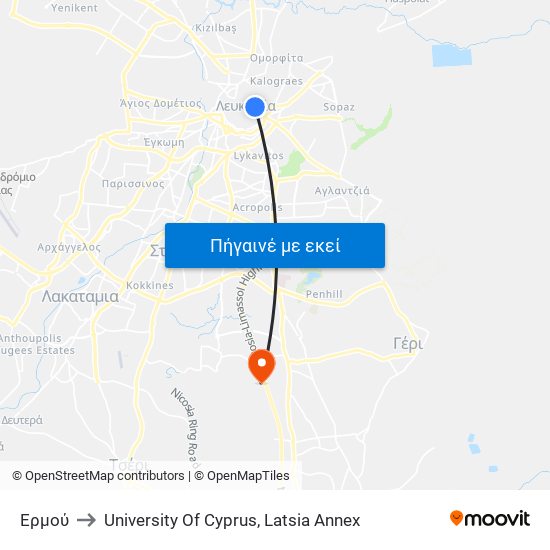 Ερμού to University Of Cyprus, Latsia Annex map