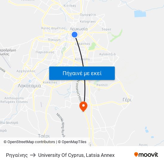 Ρηγαίνης to University Of Cyprus, Latsia Annex map