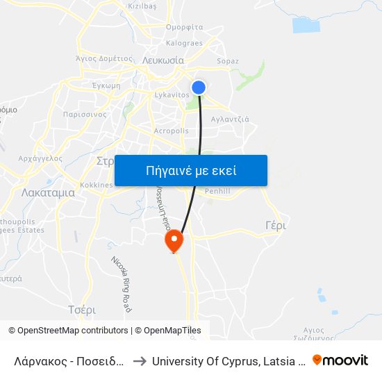 Λάρνακος - Ποσειδώνος to University Of Cyprus, Latsia Annex map