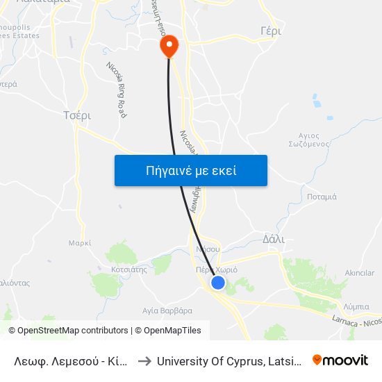 Λεωφ. Λεμεσού - Κίμωνος to University Of Cyprus, Latsia Annex map