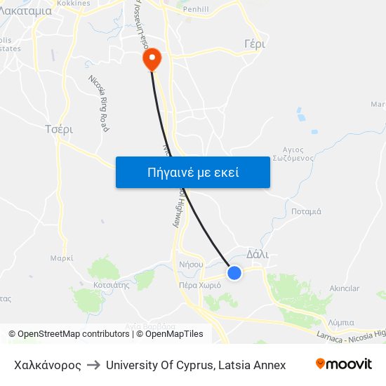 Χαλκάνορος to University Of Cyprus, Latsia Annex map