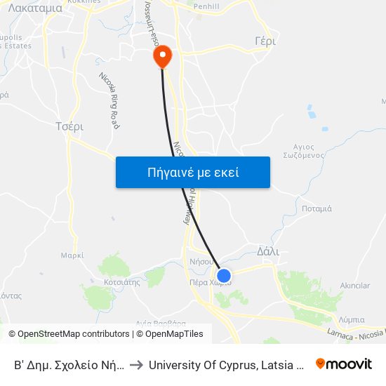 Β' Δημ. Σχολείο Νήσου to University Of Cyprus, Latsia Annex map