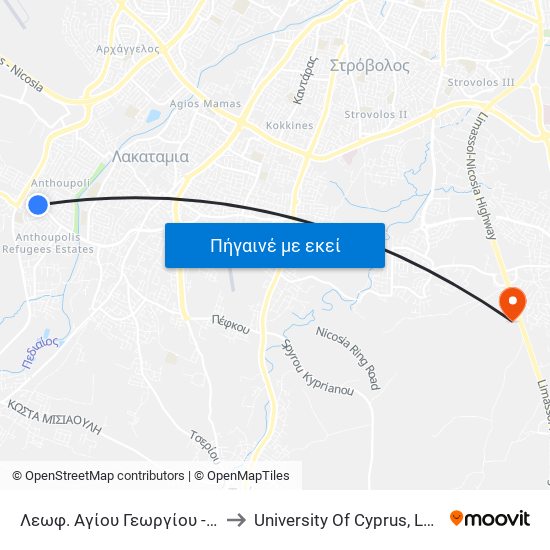 Λεωφ. Αγίου Γεωργίου - Σποράδων to University Of Cyprus, Latsia Annex map