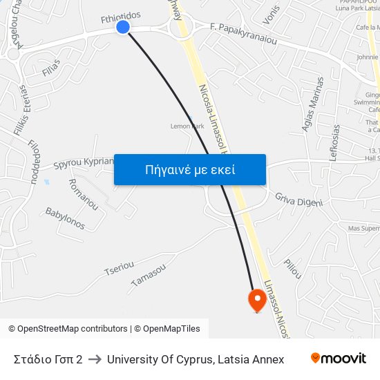 Στάδιο Γσπ 2 to University Of Cyprus, Latsia Annex map