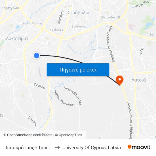 Ippokratous - Trikomou to University Of Cyprus, Latsia Annex map