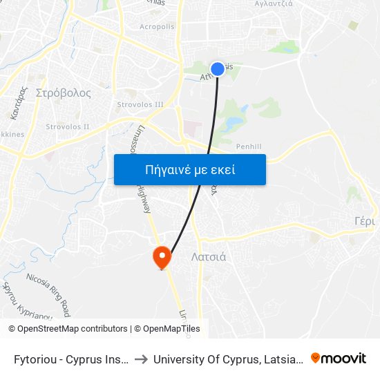Fytoriou - Cyprus Institute to University Of Cyprus, Latsia Annex map