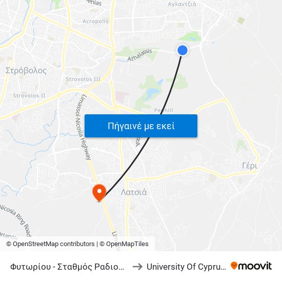 Fytoriou - Radio Station to University Of Cyprus, Latsia Annex map