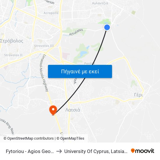 Fytoriou - Agios Georgios to University Of Cyprus, Latsia Annex map