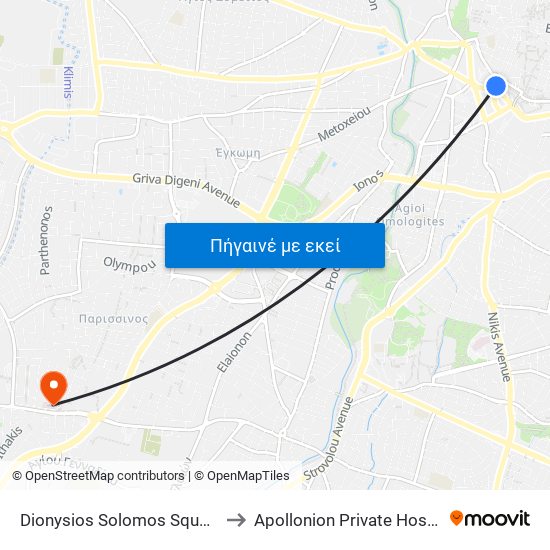 Dionysios Solomos Square B to Apollonion Private Hospital map