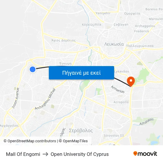 Mall Of Engomi to Open University Of Cyprus map