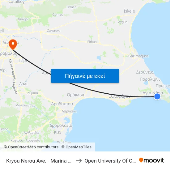 Kryou Nerou Ave. - Marina Hotel 1 to Open University Of Cyprus map
