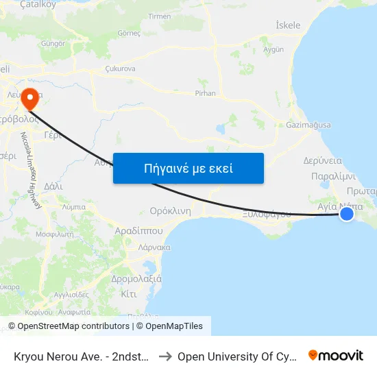 Kryou Nerou Ave. - 2ndstop 1 to Open University Of Cyprus map