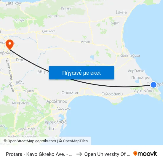 Protara - Kavo Gkreko Ave. - 10th Stop to Open University Of Cyprus map